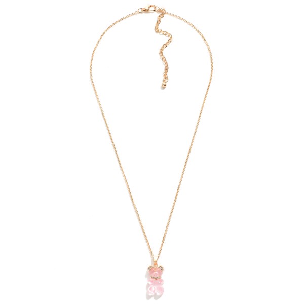 Wholesale short Gold Necklace Candy Bear Charm Rhinestone Accents Extender