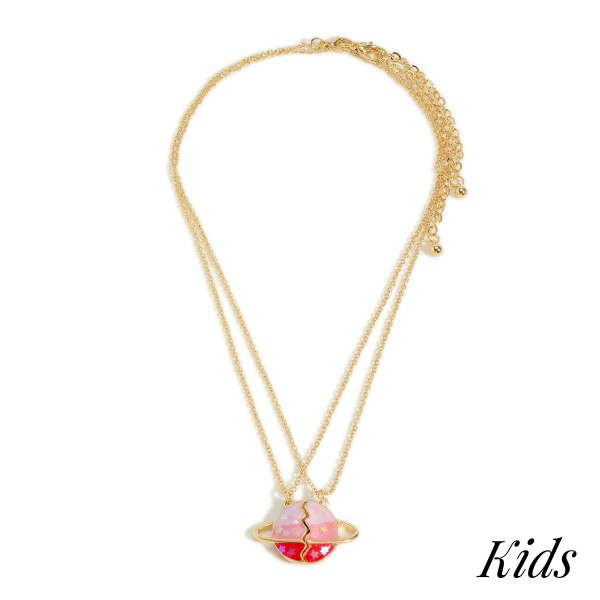 Wholesale set Two Gold Glitter Enamel Planet Magnetic Best Friends Necklace Exte