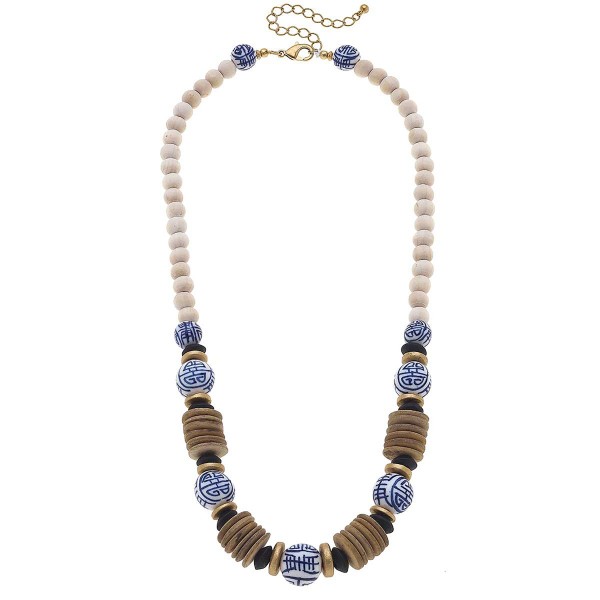 Wholesale chinoiserie Wood Necklace Painted Wood Coconut Beads Long Extender Lon