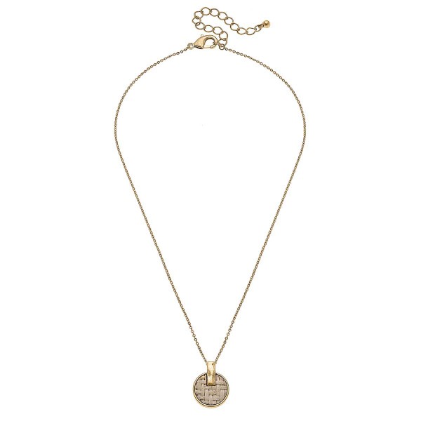 Necklace Featuring Rattan Disc

-Approximately 12" Length With 3" Extender