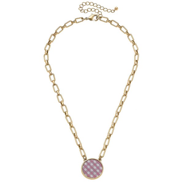 Chain Link Necklace With Gingham Disc

- Approximately 18" Length With 3" Extender