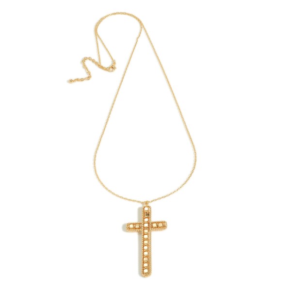 Wholesale long Petite Chain Link Necklace Metal Bead Encased Cross Pendant L Ext