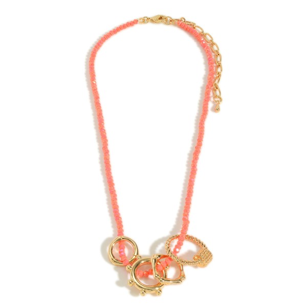 Wholesale chain Link Beaded Necklace Four Rounded Gold Charms