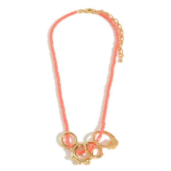 Chain Link and Beaded Necklace Featuring Four Rounded Gold Charms 

- Approximately 18" Length