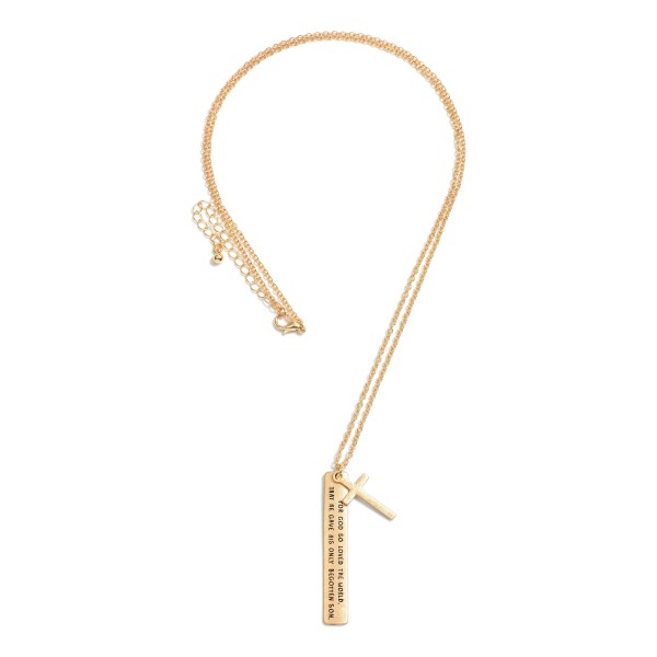 Wholesale metal Long Chain Link Necklace God So Loved World Message Bar Cross Ch