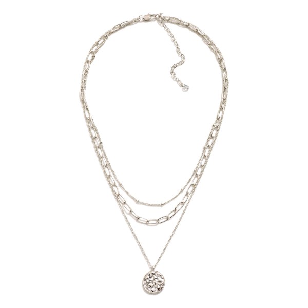 Wholesale short Layered Chain Link Necklace Textured Metal Disk Charm Long Exten