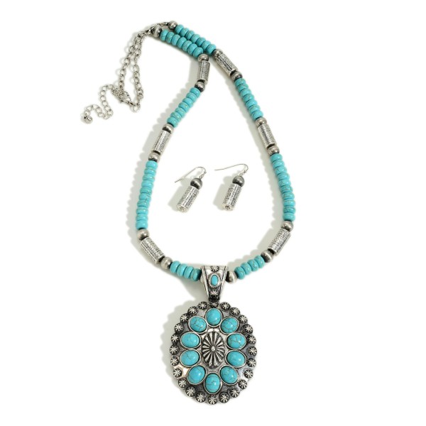 Wholesale long Turquoise Beaded Necklace Silver Western Pendant Silver Western D