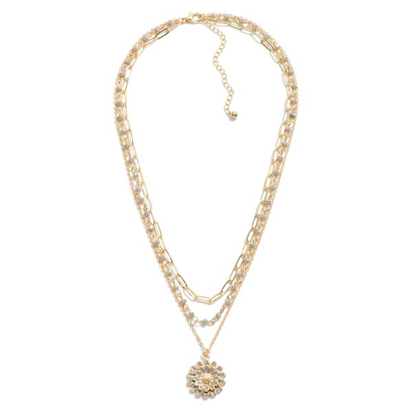 Set Of 3 Chain Necklaces Featuring Beading And Flower Pendant 

-Approximately 20" L
-Extender Approximately 2"L
-Pendant Approximately 0.75" Diameter 