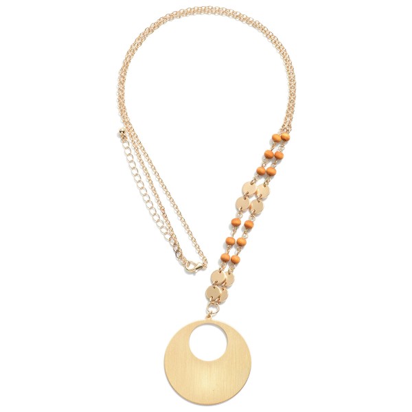 Wholesale long Chain necklace flat gold beads large circular pendant Brown color