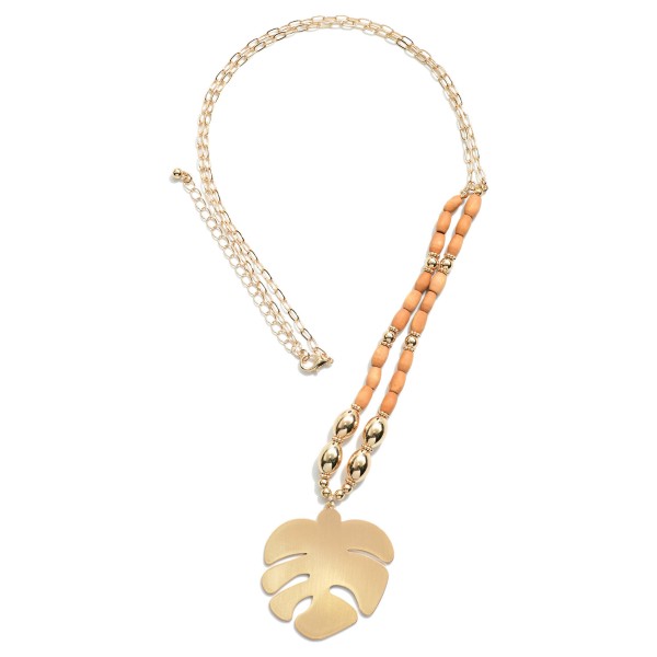 Wholesale long Gold chain gold beads Brown colored wood beads large palm leaf pe