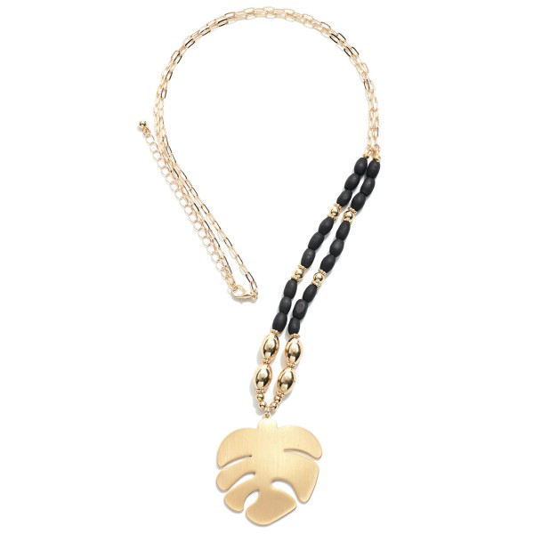 Wholesale long Gold chain gold beads Black colored wood beads large palm leaf pe