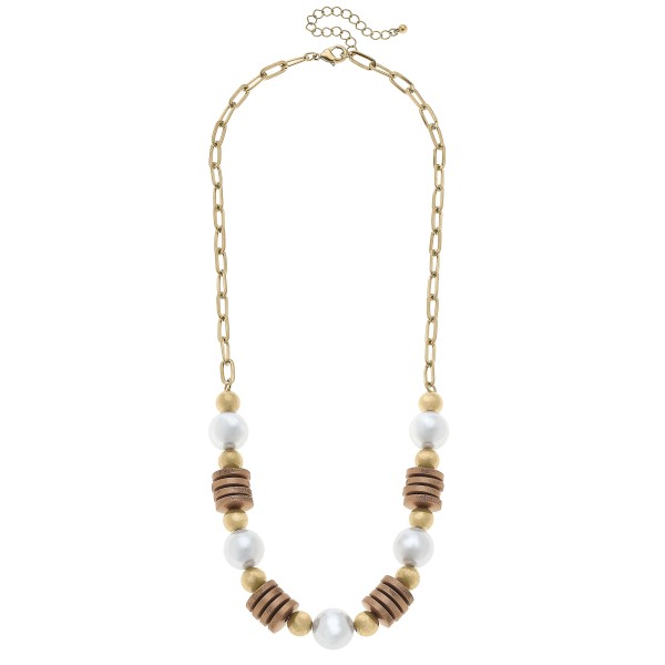 Paperclip Chain Link Statement Necklace With Honey Bead Accent 

- Approximately 22" L
- Chain Extender Approximately 3" L
