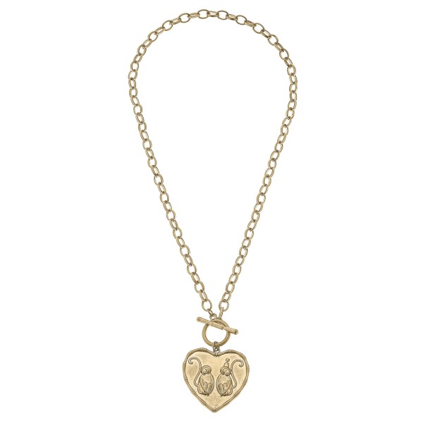 Heart Monkey Pendant T-Bar Necklace 

- Approximately 18" L
- Pendant Approximately 1.5" L