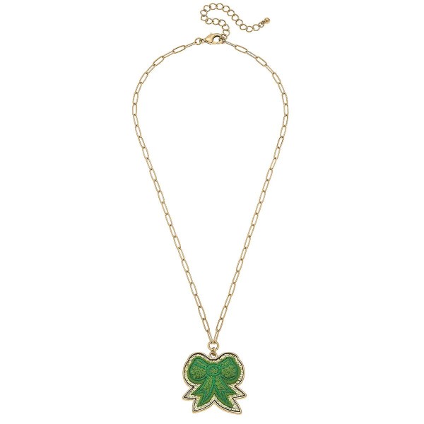 Wholesale glitter Bow Patch Pendant Paperclip Chain Link Necklace L Chain Extend