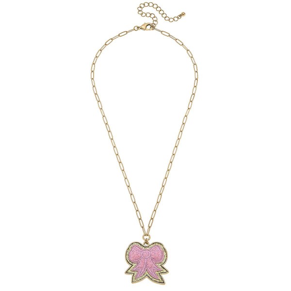 Wholesale glitter Bow Patch Pendant Paperclip Chain Link Necklace L Chain Extend