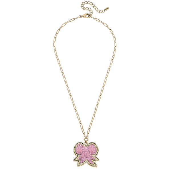 Glitter Bow Patch Pendant Paperclip Chain Link Necklace

- Approximately 16" L
- Chain Extender Approximately 2" L 
- Pendant Approximately 1.25" L