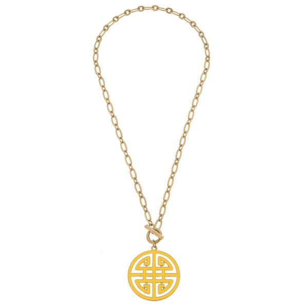 Wholesale camille Chain Link Necklace Enamel Greek Keys Pendant L