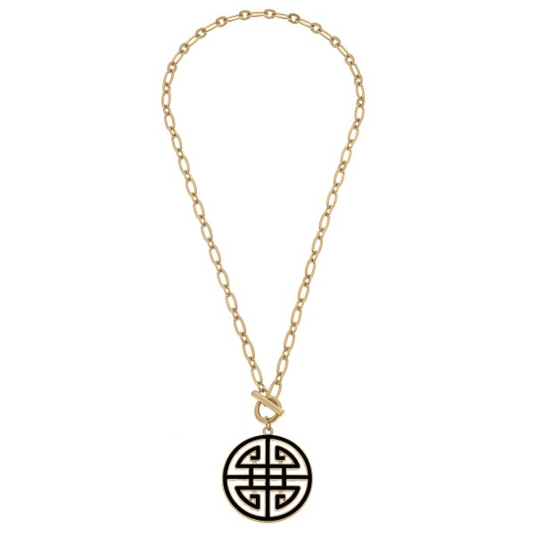 Camille Chain Link Necklace Featuring Enamel Greek Keys Pendant.

- Approximately 18" L