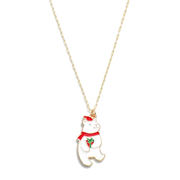 Dainty Chain Link Necklace Featuring Enamel Polar Bear Charm.

- Approximately 16" L
- Extender 2" L