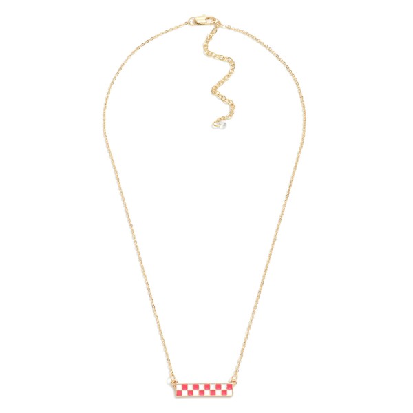 Gold Tone Chain Link Necklace Featuring Enamel Checker Pendant.

- Approximately 16" L
- Extender 2.5" L