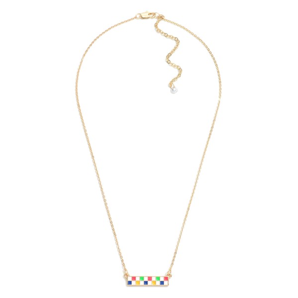 Wholesale gold Chain Link Necklace Enamel Checker Pendant L Extender L