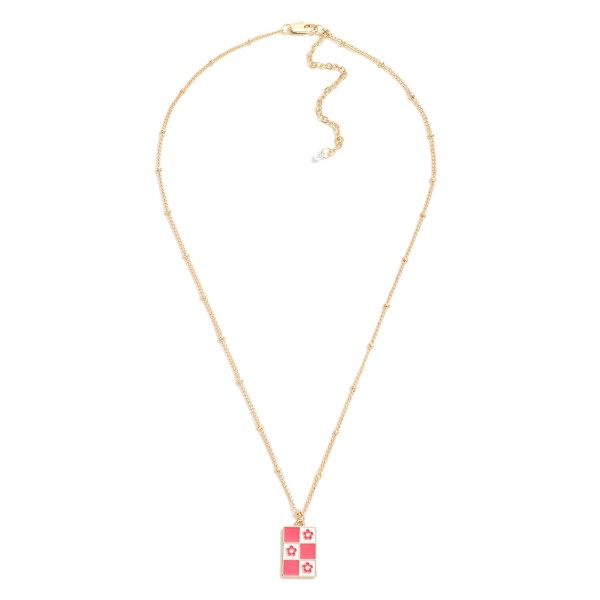 Wholesale gold Chain Link Necklace Enamel Flower Checker Pendant L Extender L