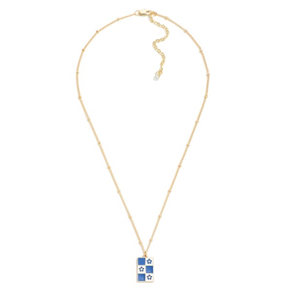 Wholesale gold Chain Link Necklace Enamel Flower Checker Pendant L Extender L
