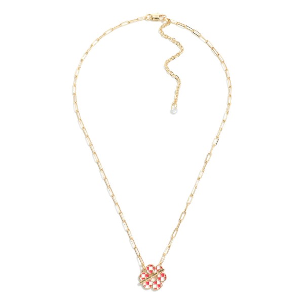 Wholesale chain Link Necklace Checkered Enamel Flower Charm T Closure L