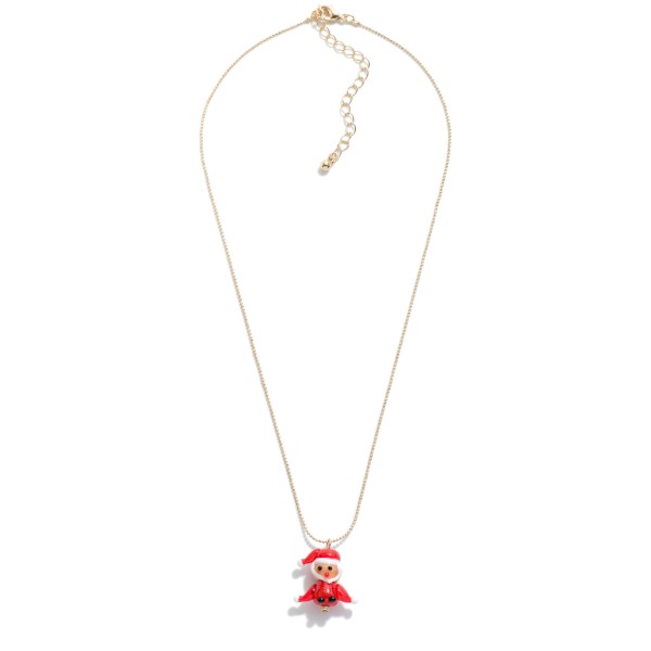 Gold Tone Ball Chain Link Necklace Featuring Glass Santa Charm.

- Approximately 16" L
- Extender 2"