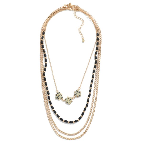 Layered Beaded & Gold Tone Necklace Featuring Stone Station Accents 

- Approximately 14-15" L