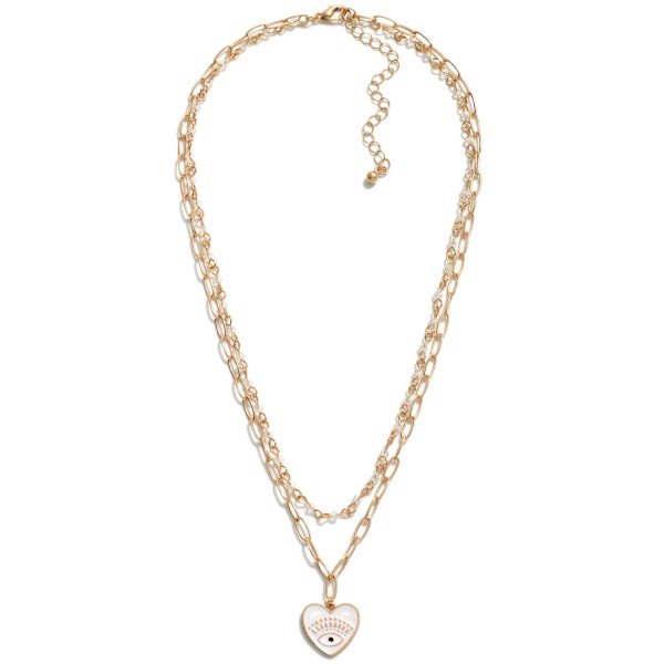 Wholesale chain Link Beaded Necklace Enamel Evil Eye Heart Charm L Extender L