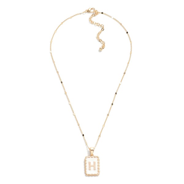 Wholesale gold Chain Link Necklace Enamel Pearl Initial Pendant L Extender L