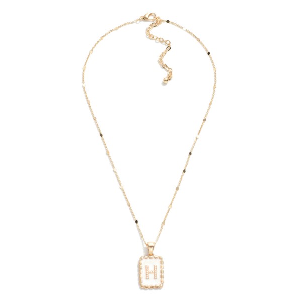 Gold Tone Chain Link Necklace With Enamel and Pearl Initial Pendant.

- Approximately 16" L
- Extender 2.5" L