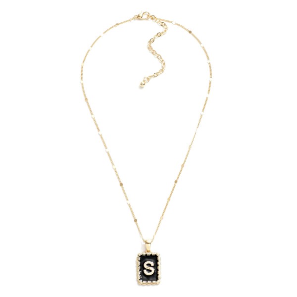 Wholesale gold Chain Link Necklace Enamel Pearl Initial Pendant L Extender L