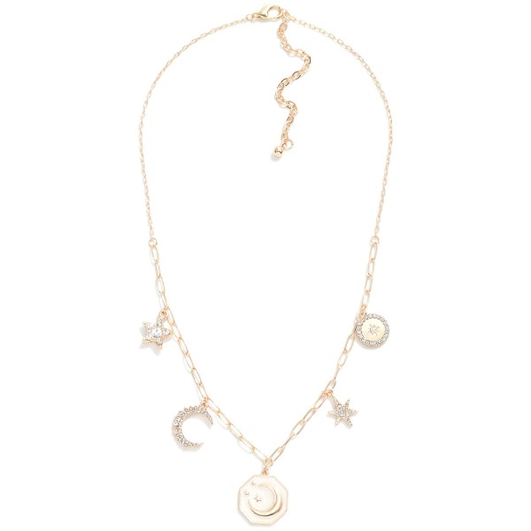 Wholesale short Necklace Moon Stars Charms Rhinestone Accents L Extender L