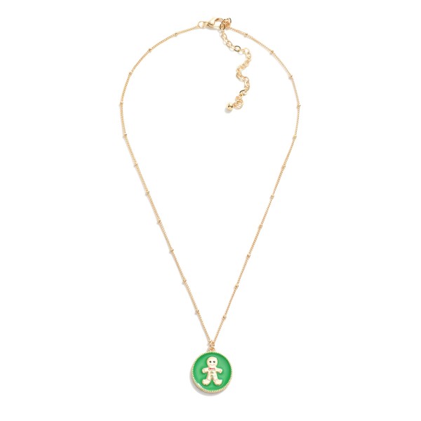 Chain Link Necklace Featuring Enamel Gingerbread Man Pendant.

- Approximately 16" L
- Extender 2" L