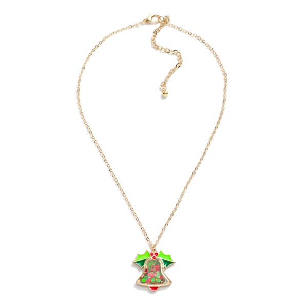 Kids Dainty Chain Necklace With Glitter Christmas Bell Pendant.

- Approximately 14" L 
- Extender 3" L