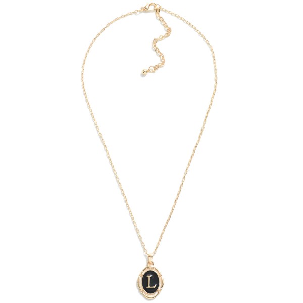 Dainty Chain Link Necklace Featuring Enamel Initial Pendant 

- Approximately 16" L W/ 3" Extender 
- Pendent 1.25" L