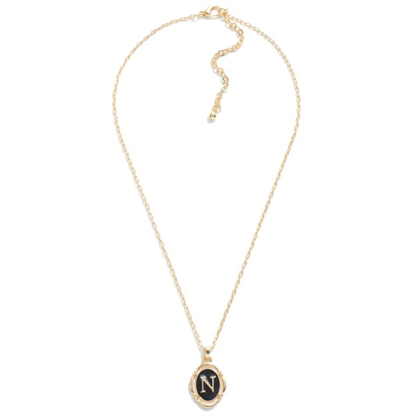 Dainty Chain Link Necklace Featuring Enamel Initial Pendant 

- Approximately 16" L W/ 3" Extender 
- Pendent 1.25" L