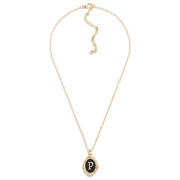 Dainty Chain Link Necklace Featuring Enamel Initial Pendant 

- Approximately 16" L W/ 3" Extender 
- Pendent 1.25" L