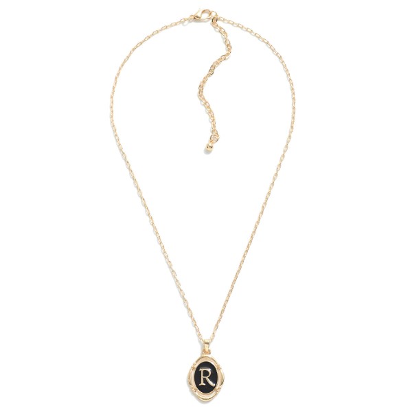 Dainty Chain Link Necklace Featuring Enamel Initial Pendant 

- Approximately 16" L W/ 3" Extender 
- Pendent 1.25" L