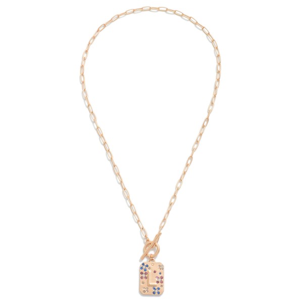 Wholesale gold T Bar Initial Pendant Necklace Rhinestone Accents L