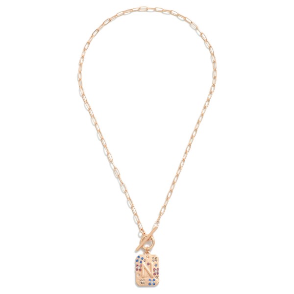 Wholesale gold T Bar Initial Pendant Necklace Rhinestone Accents L
