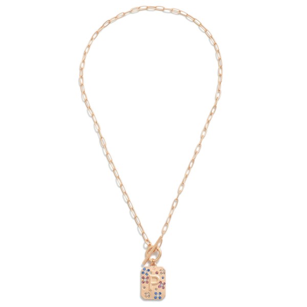 Wholesale gold T Bar Initial Pendant Necklace Rhinestone Accents L