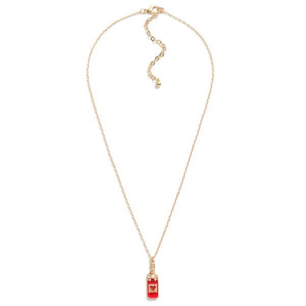 Chain Link Necklace Featuring Heart Champagne Bottle Pendant

- Approximately 16" L
- Extender 3" L