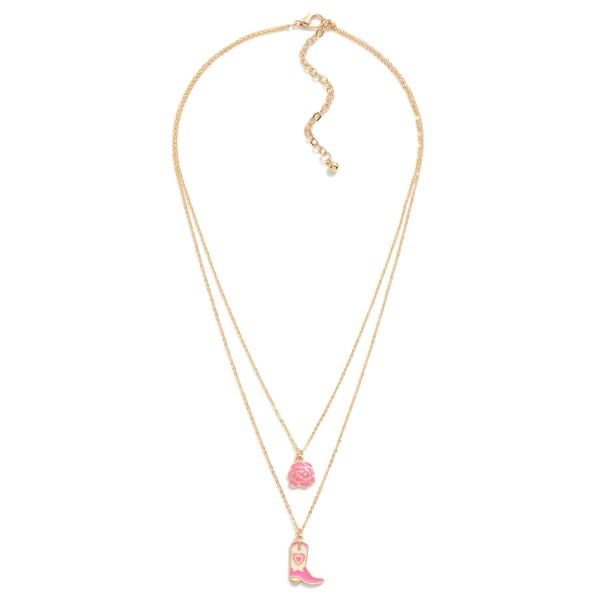 Wholesale layered Chain Link Necklace Enamel Rose Heart Cowboy Boot Pendants L E