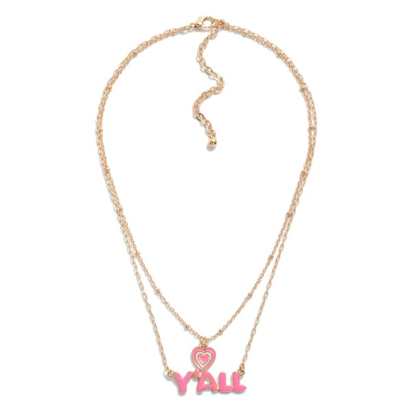 Layered Chain Link Necklace Featuring Enamel Heart and Y'all Pendants

- Approximately 16" L
- Extender 3" L