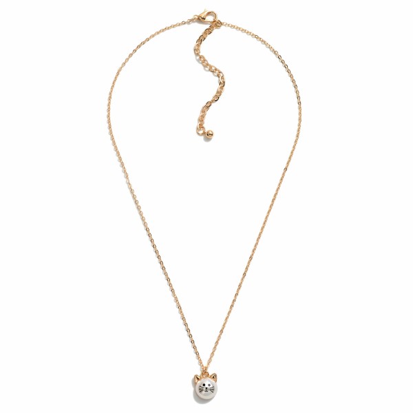 Chain Link Necklace Featuring Pearl Cat Pendant

- Approximately 16" L
- Extender 3" L