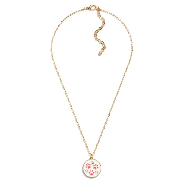 Chain Link Necklace Featuring Enamel Paw Prints Pendant

- Approximately 16" L
- Extender 3" L