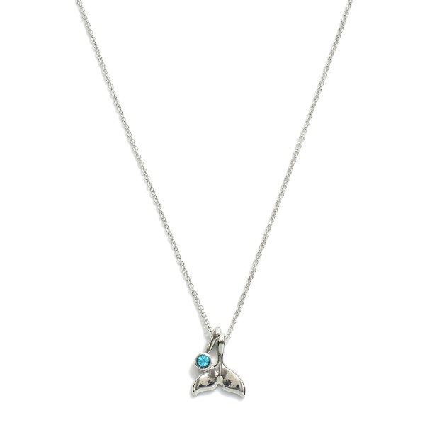 Chain Link Necklace Featuring Whale Tail Pendant With Rhinestone Detail

- Approximately 16" L
- Extender 3" L